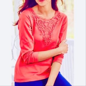 Bedford Fair coral lace neck top